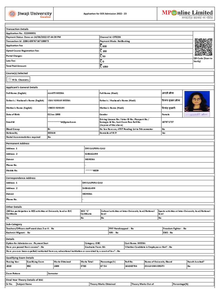 Paid Receipt - SOS Admission 2020 - 21 | PDF | University And College ...