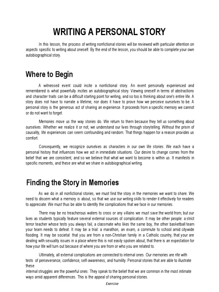 Writing A Personal Story Where To Begin PDF Experience Memory