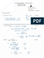 Maths f3 Exam Paper