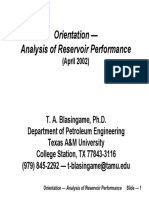 Orientation - Analysis of Reservoir Performance