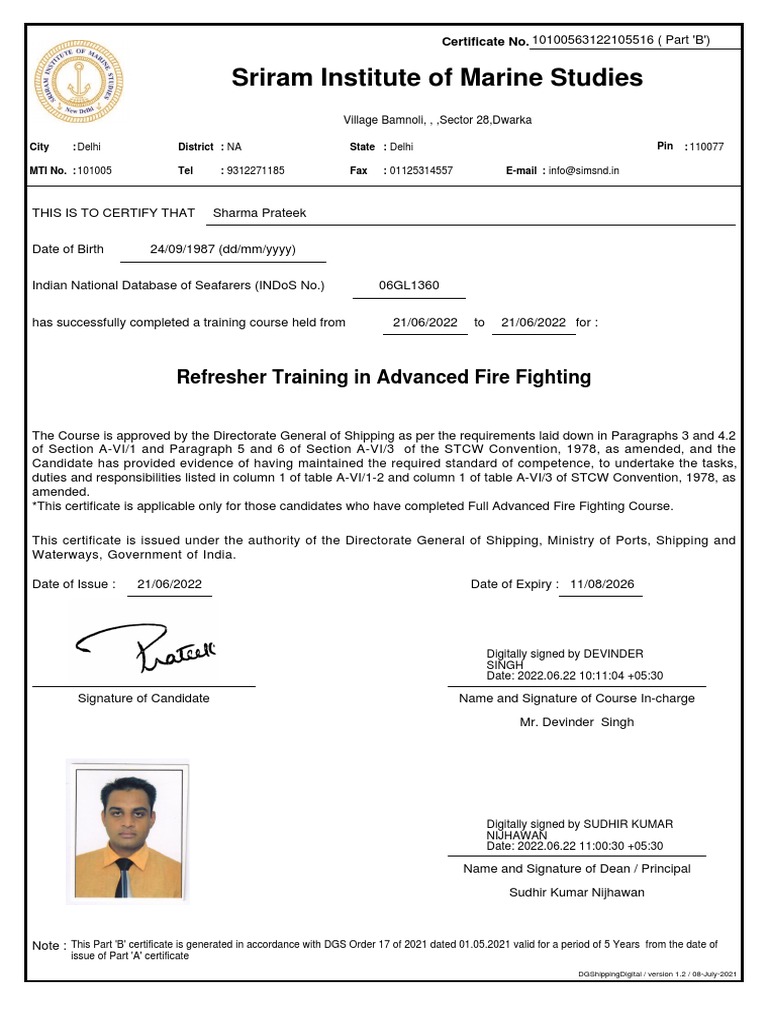 Advanced Fire Fighting Training Certificate | PDF