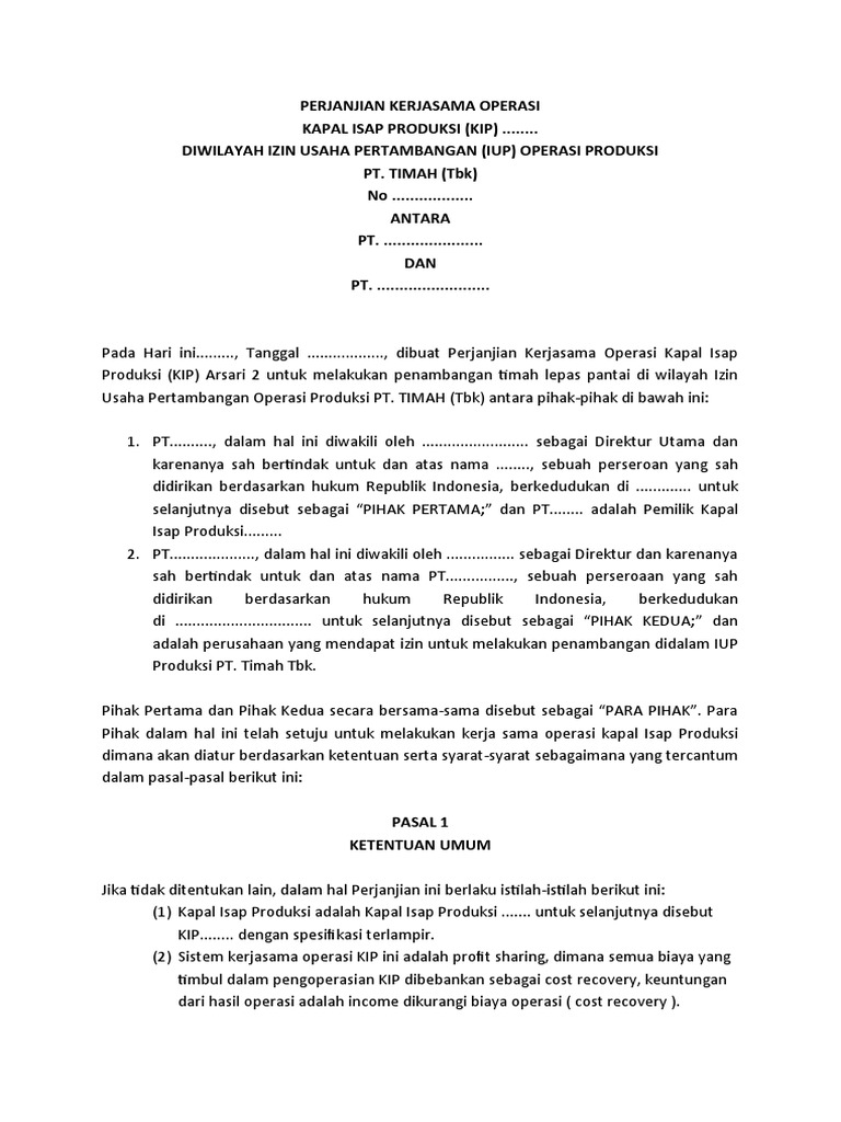 Perjanjian Kerjasama Operasi | PDF