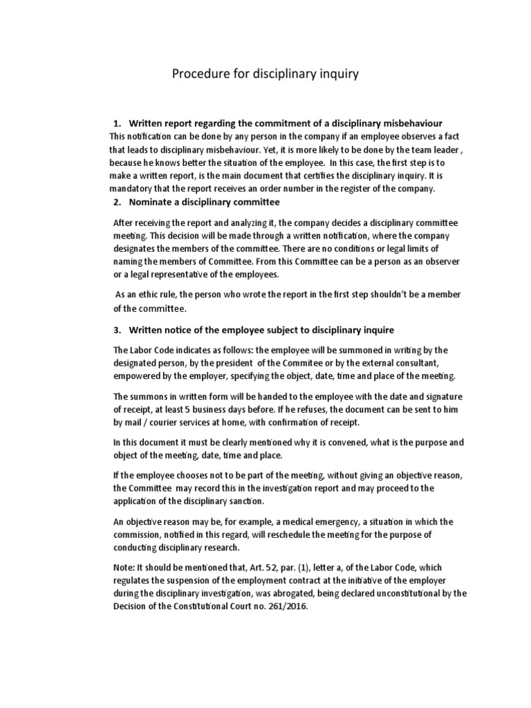 Disciplinary Inquiry Procedure Guide | PDF | Employment | Labour Law