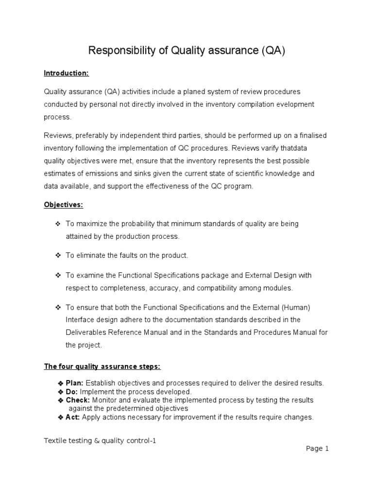 A Comprehensive Overview of Quality Assurance Procedures and ...