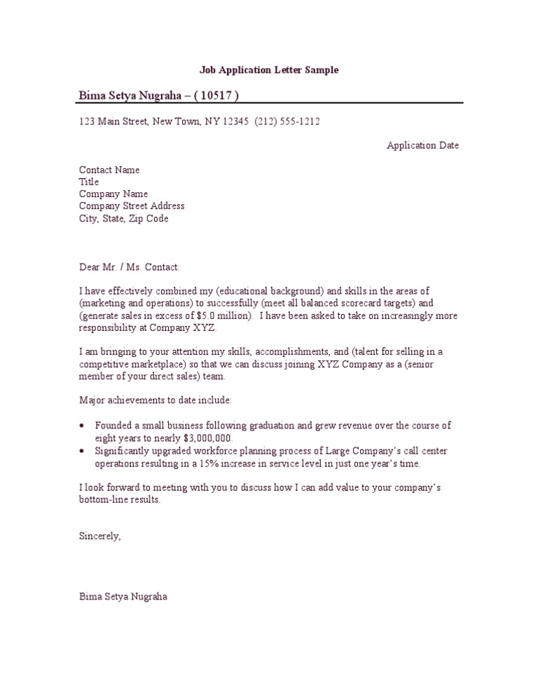 application letter example for job