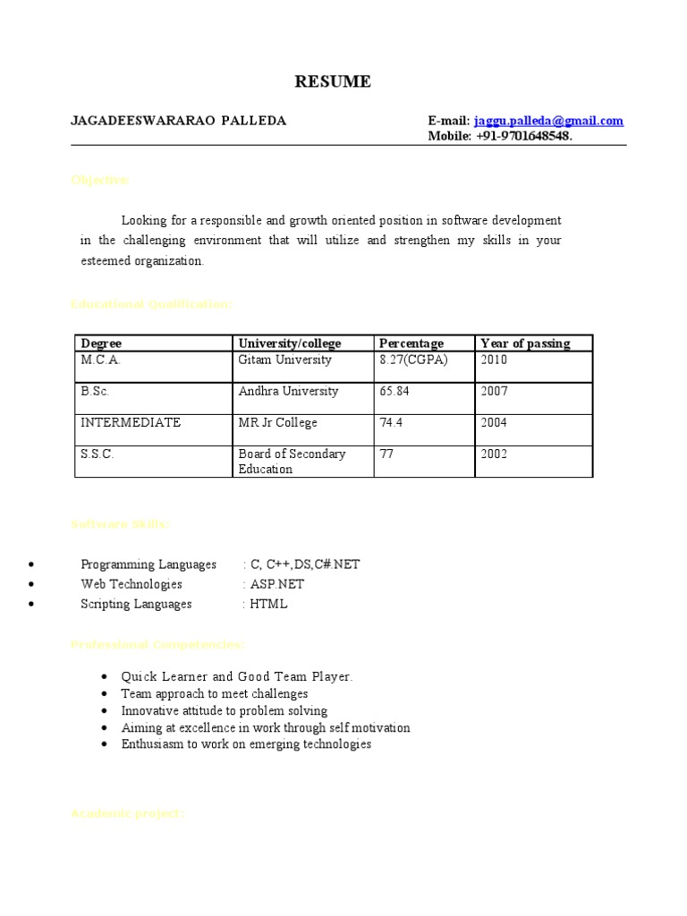 Software Developer Resume - Jagadeeswararao P | PDF | Career & Growth ...