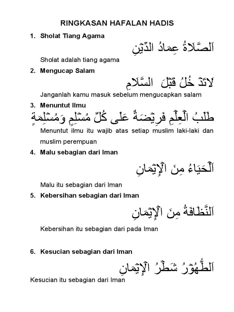 Hafalan Hadits Pendek untuk Anak TK | PDF