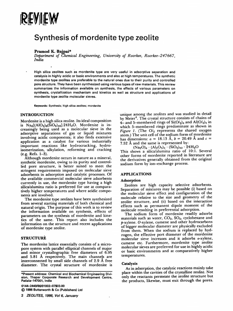 Synthesis and Applications of Mordenite Zeolite | PDF | Adsorption ...