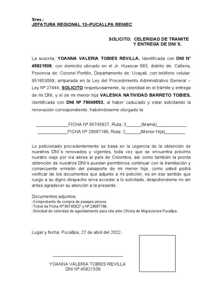 Solicitud Reniec | PDF