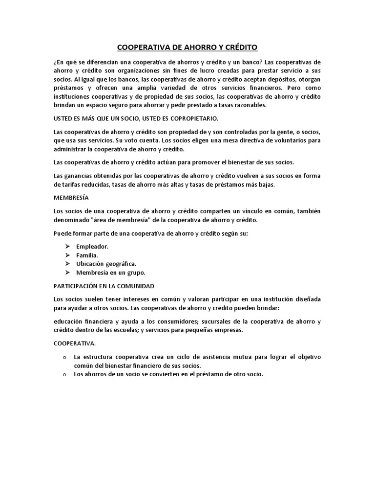 Cooperativa de Ahorro y Crédito | PDF | Crecimiento personal y ...