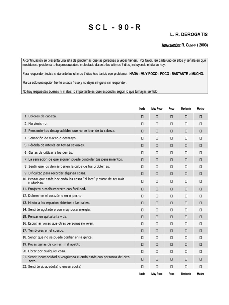 Scl 90 R Définition – Scl 90 R Questionnaire – PKGI