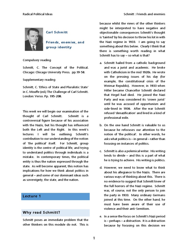 Schmitt Friends enemies and group identity Lecture Notes | PDF ...