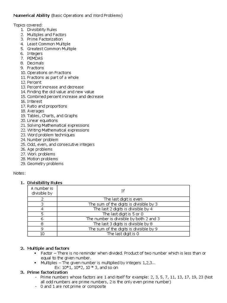 Numerical Ability Basic Operations
