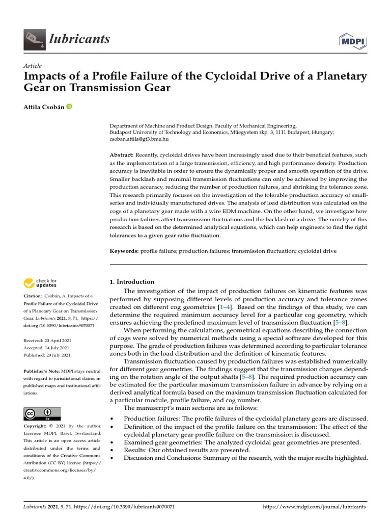 Cycloidal Gear Failure Analysis PDF Gear Transmission (Mechanics)