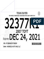 Texas Buyer Receipt for 2007 Toyota Camry