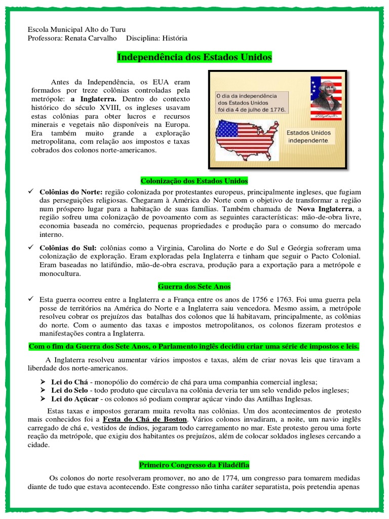 Atividade Remota - 8ano | PDF | Treze Colônias | Os Estados Unidos