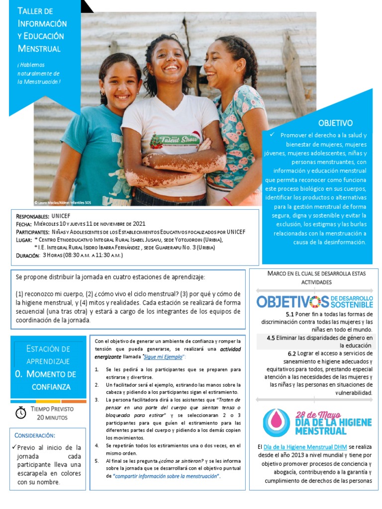 Metodología Taller Manejo Higiene Menstrual | PDF | Menstruación