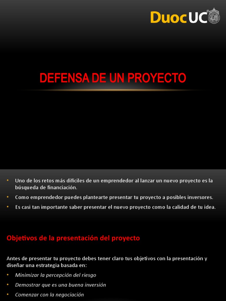 Defensa de Un Proyecto | PDF | Inversiones | Iniciativa empresarial