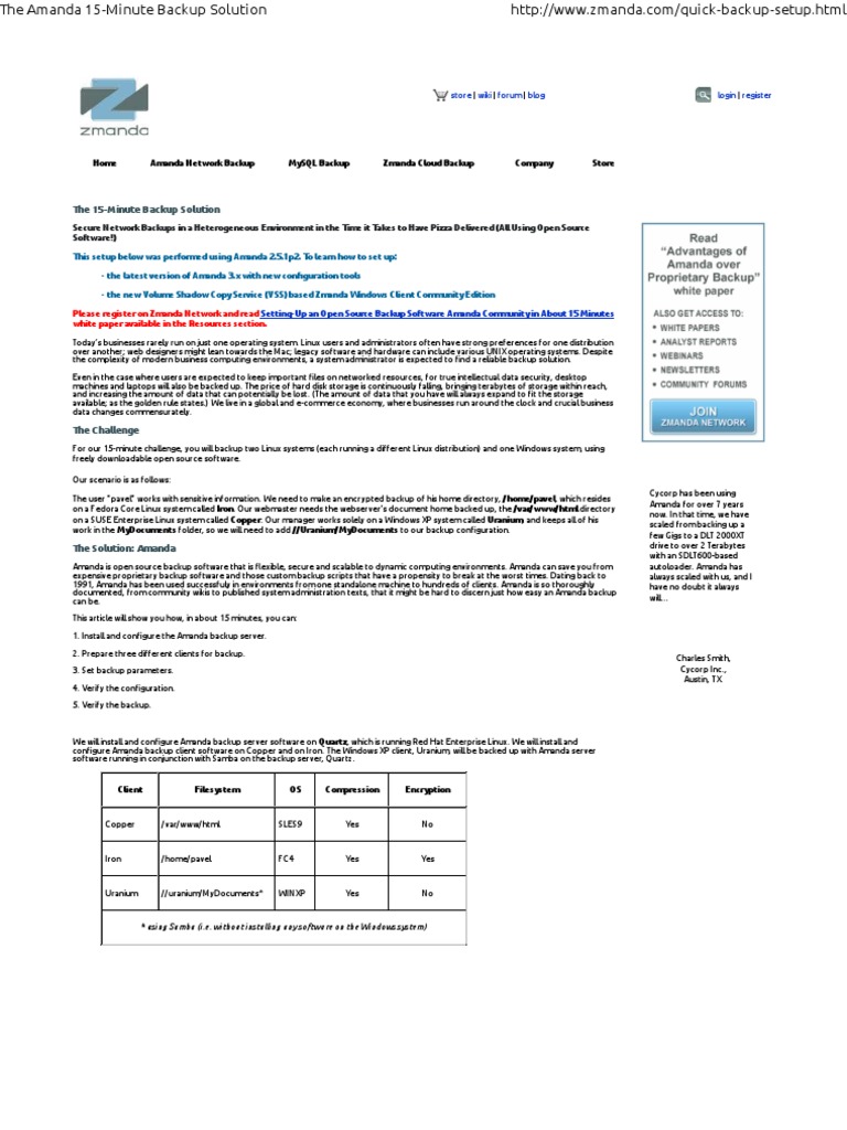 The 15-Minute Backup Solution: Home Store Company Zmanda Cloud Backup ...