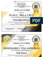 Award Certificates by Sir Tristan Asisi