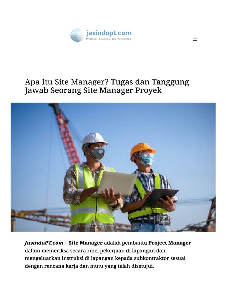Apa Itu Site Manager - Tugas Dan Tanggung Jawab Seorang Site Mana | PDF