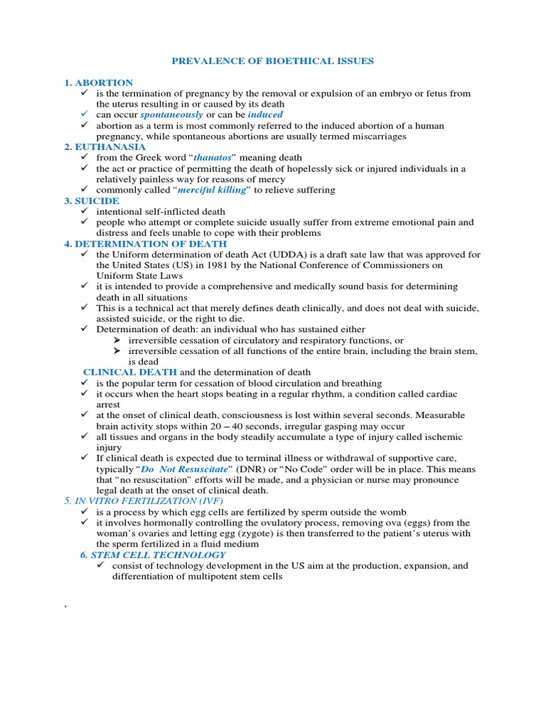 Prevalence of Bioethical Issues | PDF | Death | Miscarriage