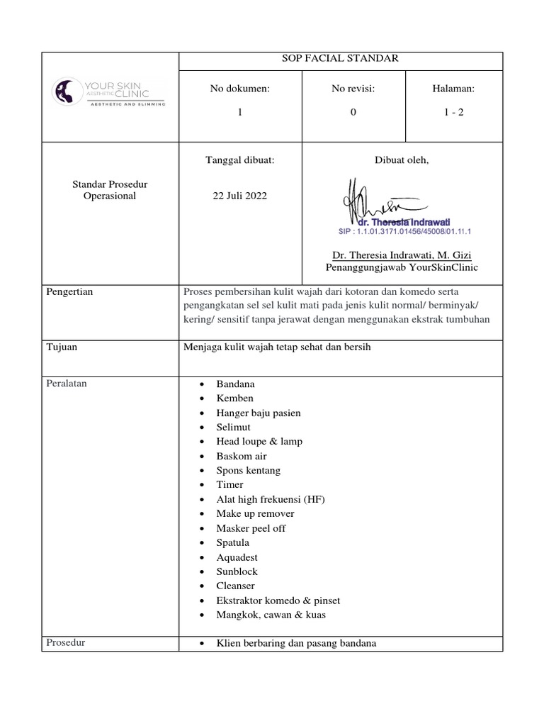 Sop facial standard pdf