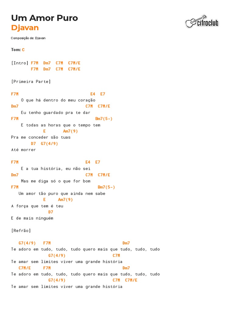 Cifra Club Djavan Um Amor Puro PDF Amor