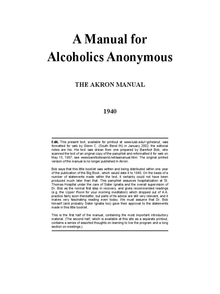 A Manual For Alcoholics Anonymous PDF Alcoholics Anonymous Twelve Step Program