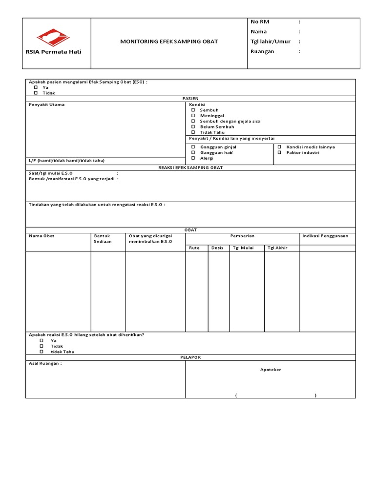 Form Monitoring Efek Samping Obat