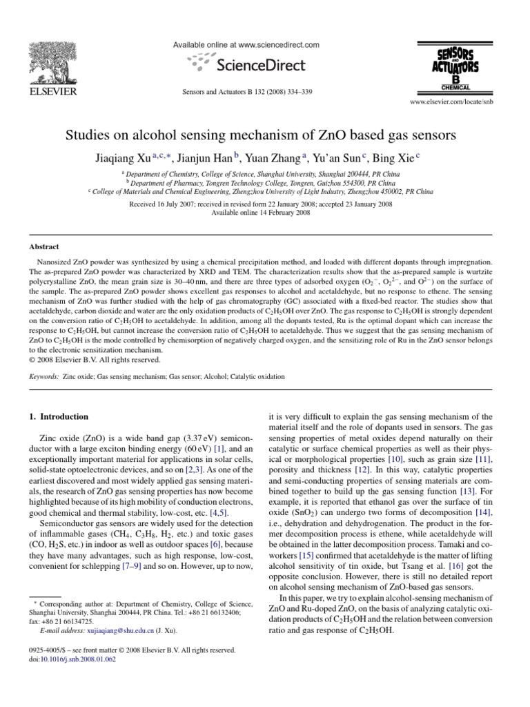 Alcohol Sensor Based On ZnO | PDF | Zinc Oxide | X Ray Crystallography