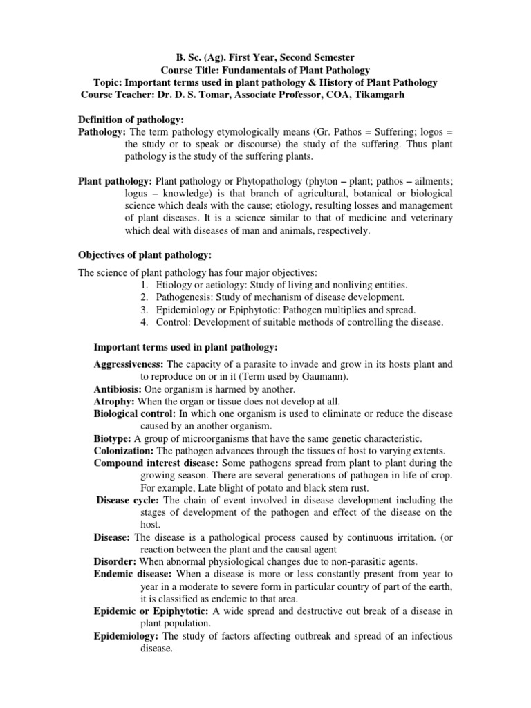 Key Terms in Plant Pathology | PDF | Pathogen | Infection