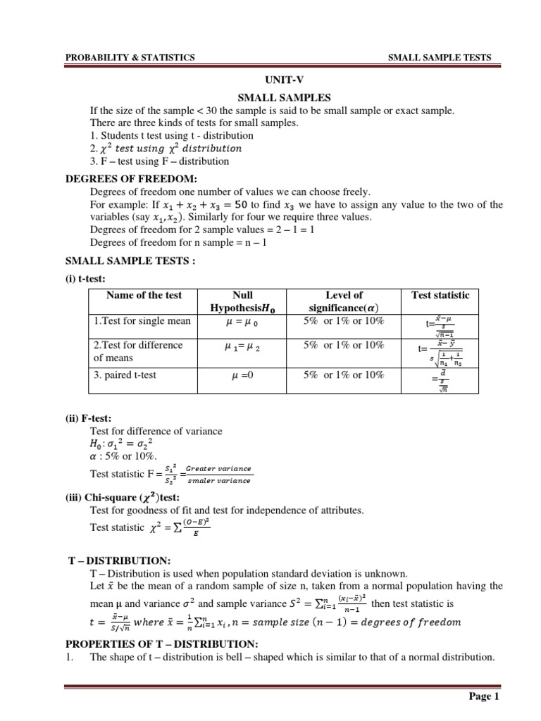 Small Sample Tests in Statistics | PDF | Statistical Significance ...