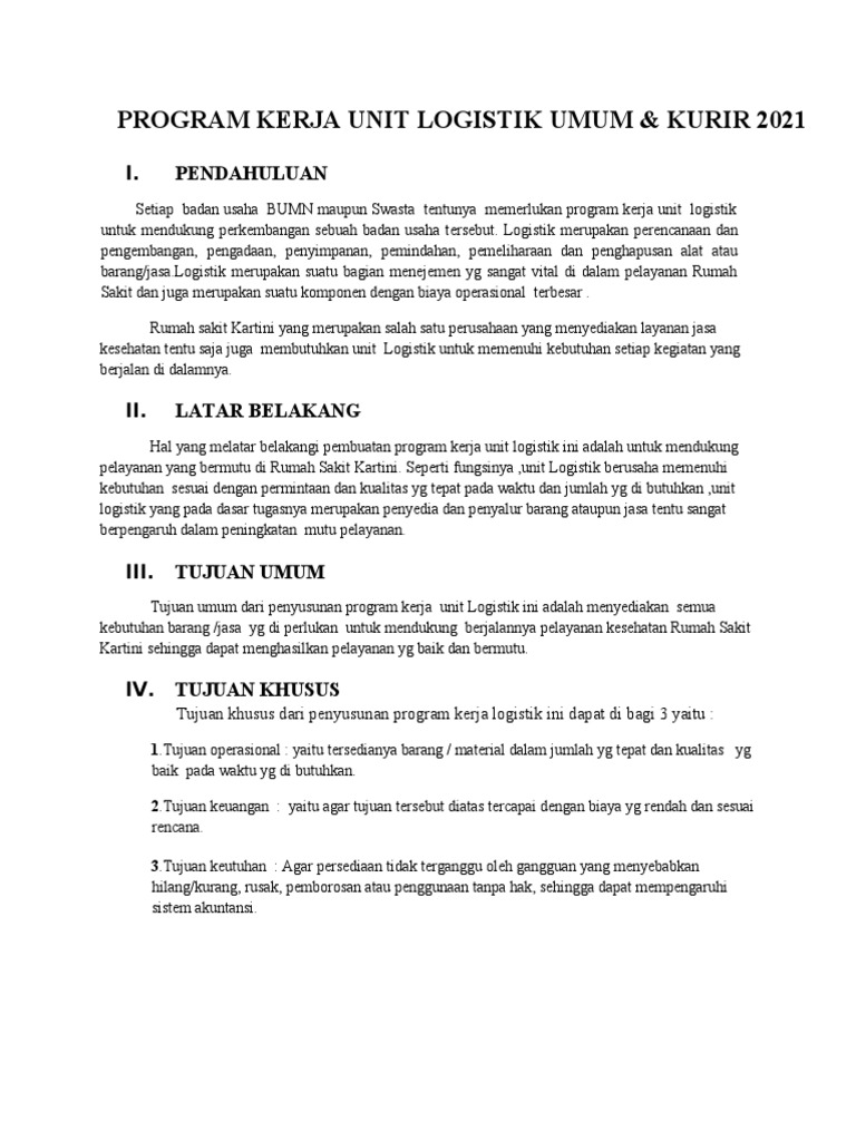 Program Kerja Unit Logistik 2021 | PDF