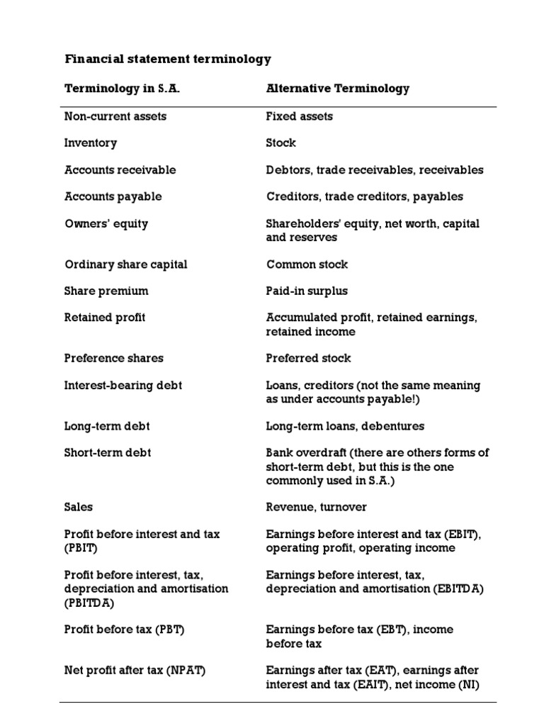 Financial Statement Terms Guide | PDF | Finance & Money Management | Law
