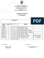 Department of Education: Organization of Classes SY: 2020-2021