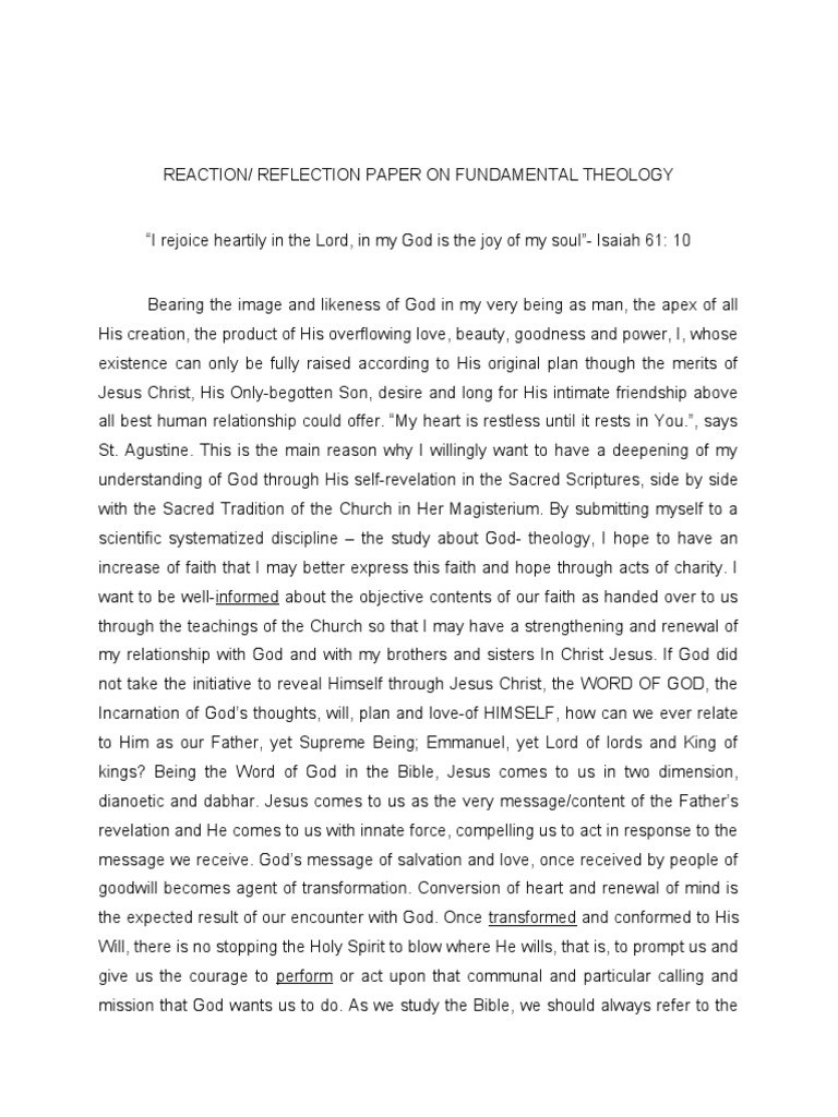 Reflection On Fundamental Theology | PDF | God | Faith