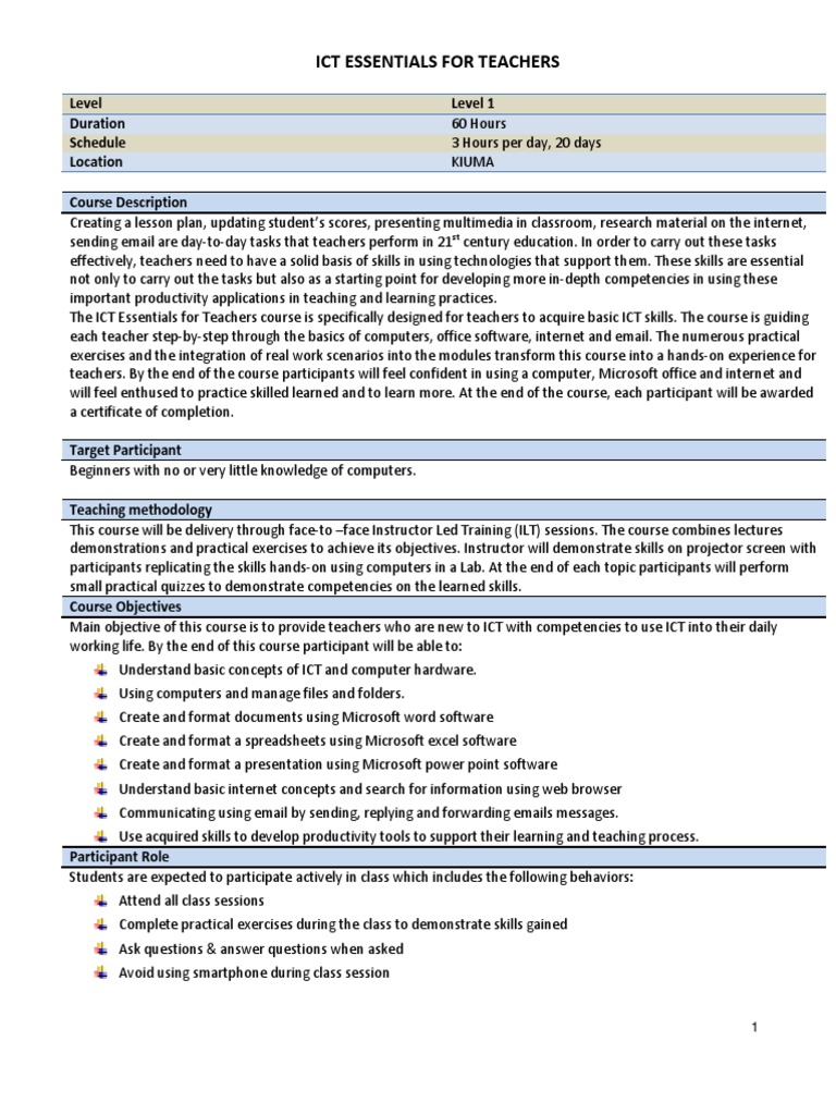 Ict Essential For Teachers-Course Description | PDF | World Wide Web ...