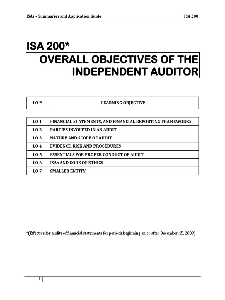 Isa 200 Overall Objectives Of The Independent Auditor Pdf Audit