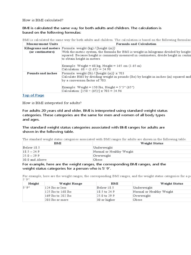 How Is BMI Calculated?: Measurement Units Formula and Calculation