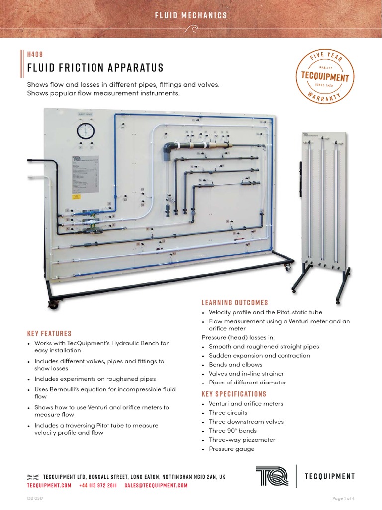 H408 Fluid Friction Datasheet 0517 | PDF | Flow Measurement | Fluid  Mechanics, image size:768x1024