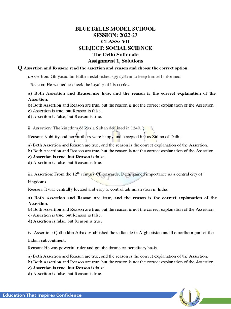 Class 7 Delhi Sultanate Assignment Answers | PDF | Asia
