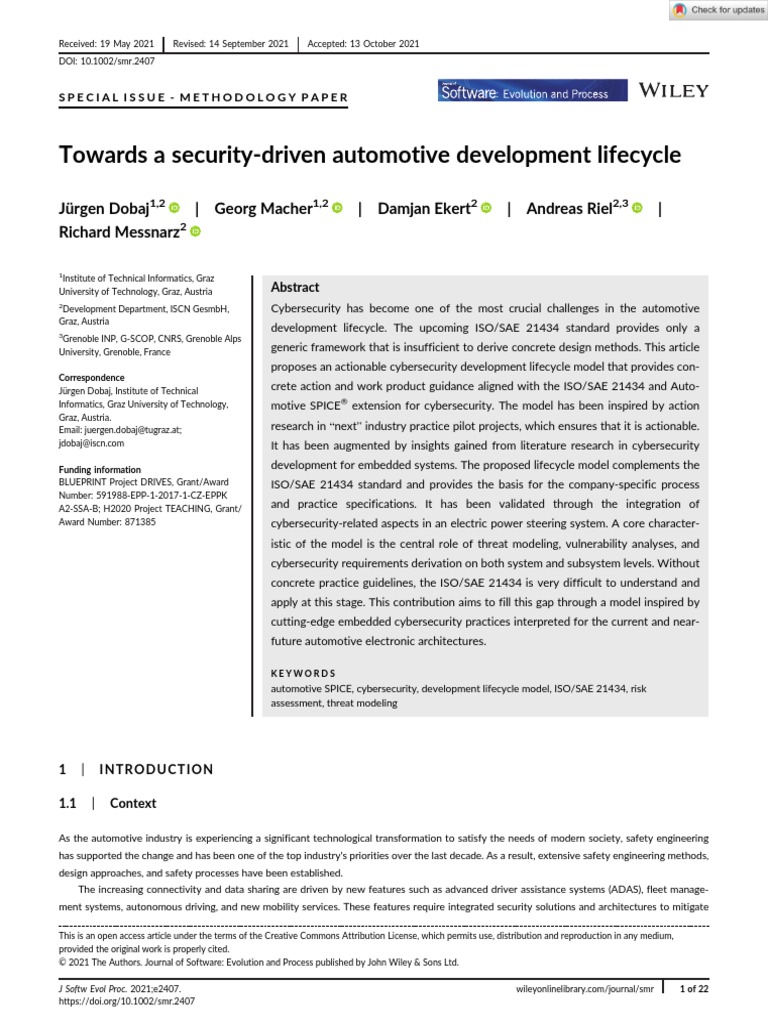 Towards A Security Driven Automotive Development Lifecycle | PDF ...