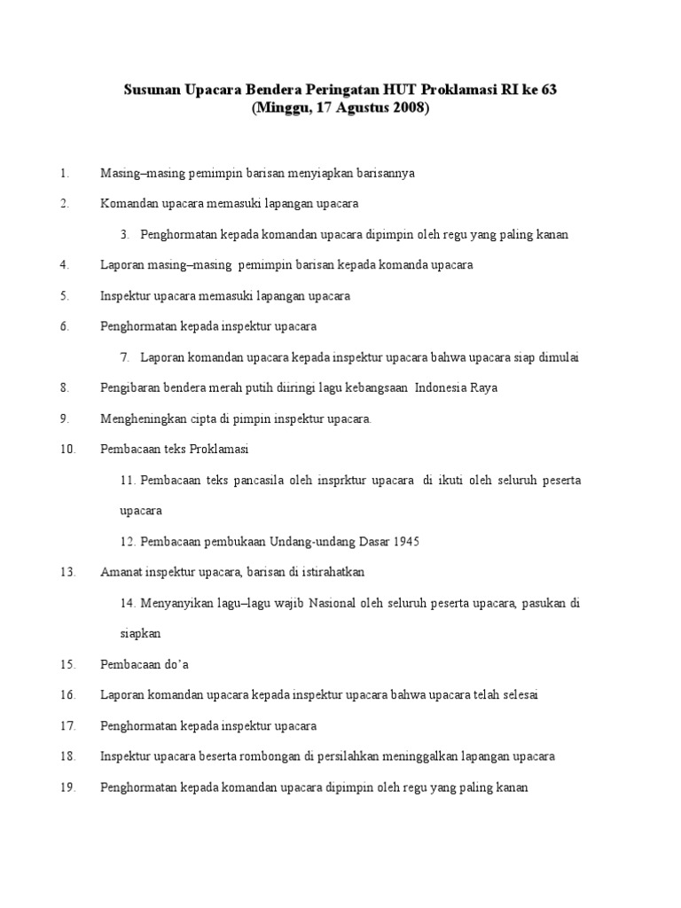 Contoh susunan acara upacara 17 agustus di sekolah