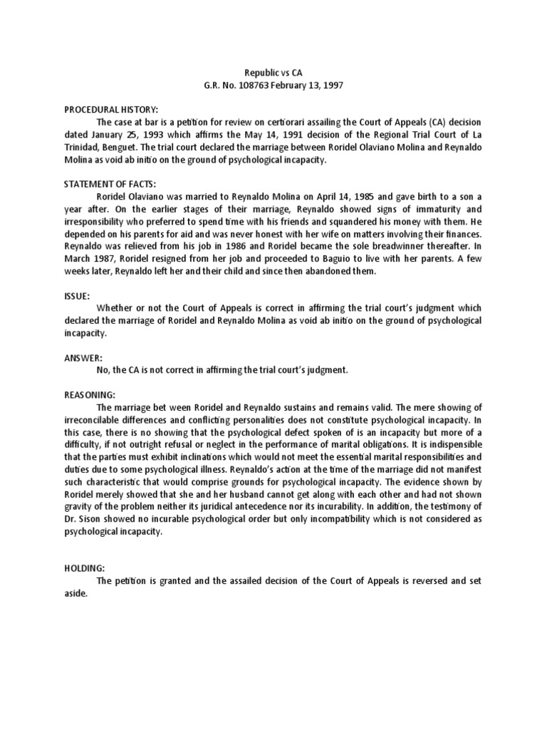 Republic Vs CA (Molina Case) PDF Appeal Marriage