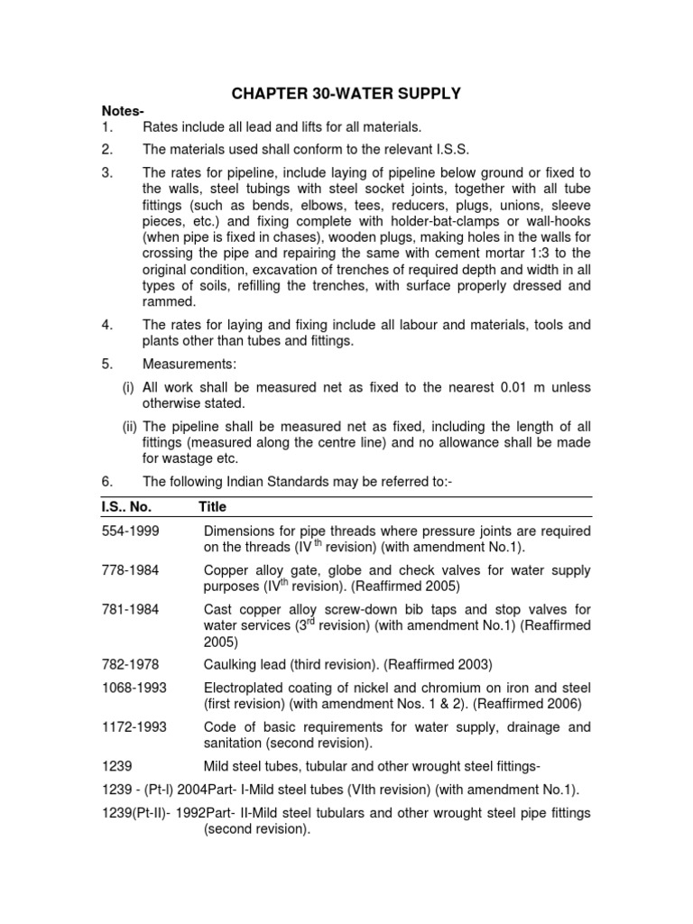 Chapter 30Water Supply Notes PDF Pipe (Fluid Conveyance