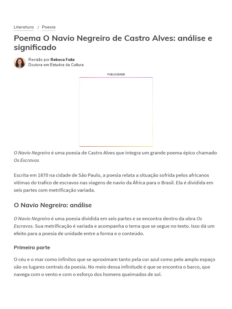 Poema O Navio Negreiro de Castro
