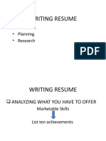 Writing Resume: Job Search - Planning - Research