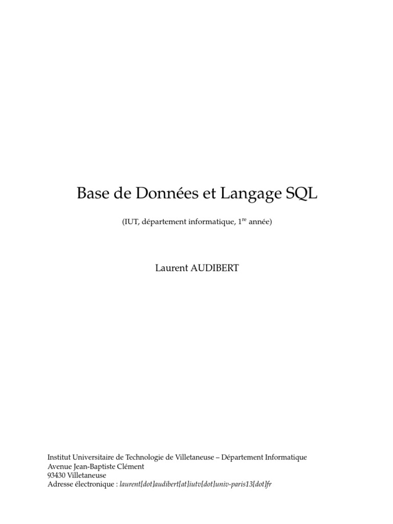 Cours SQL pour Étudiants en Informatique | PDF | Bases de données ...