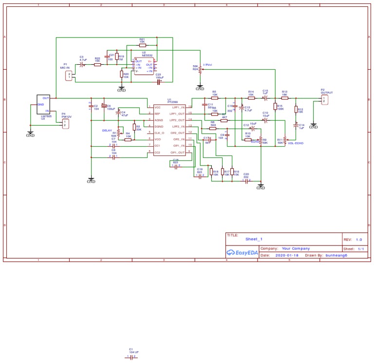 Schematic - Echo PT2399 Circuit - Sheet - 1 - 20200213181745 | PDF